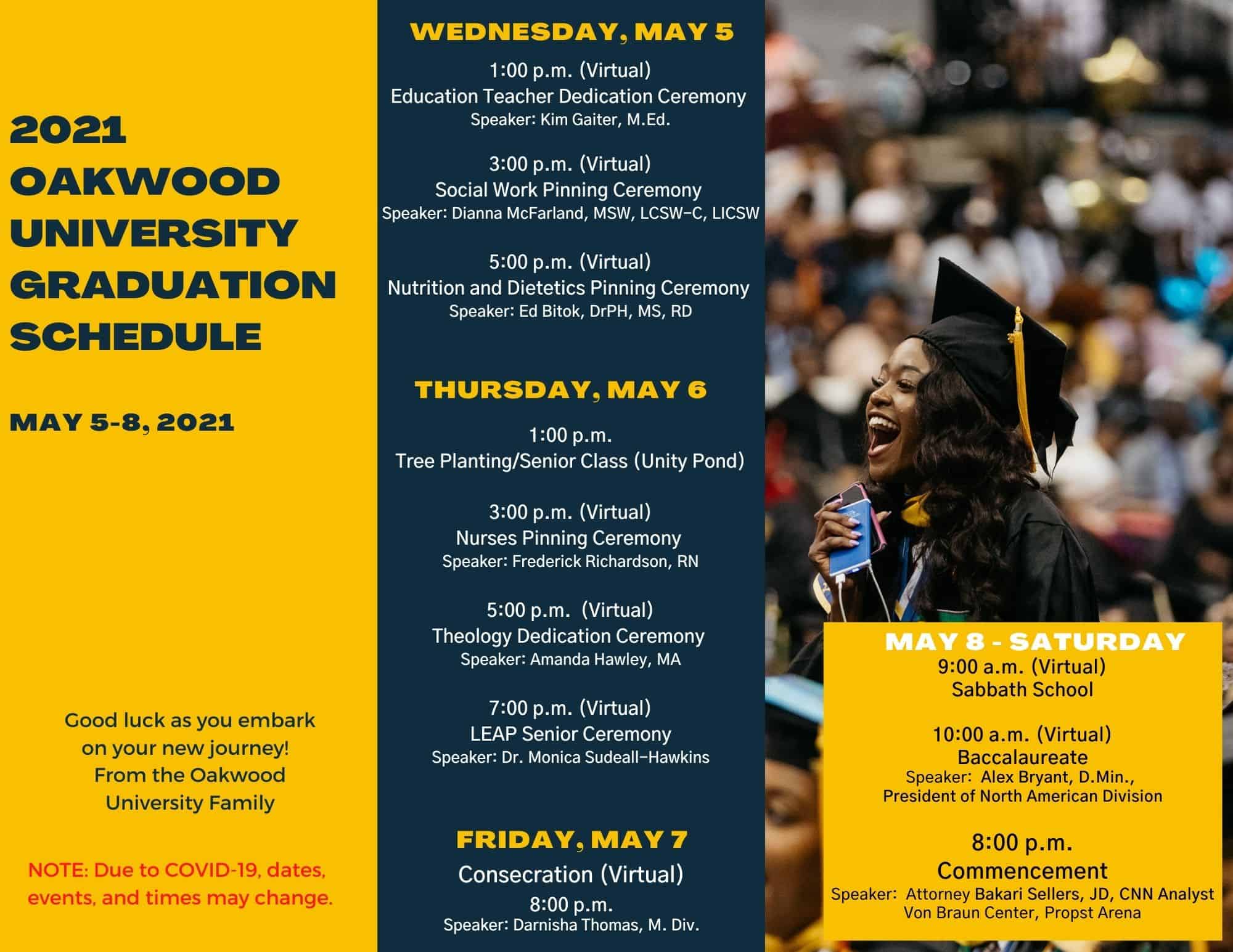 2021 OU Graduation Schedule Oakwood University