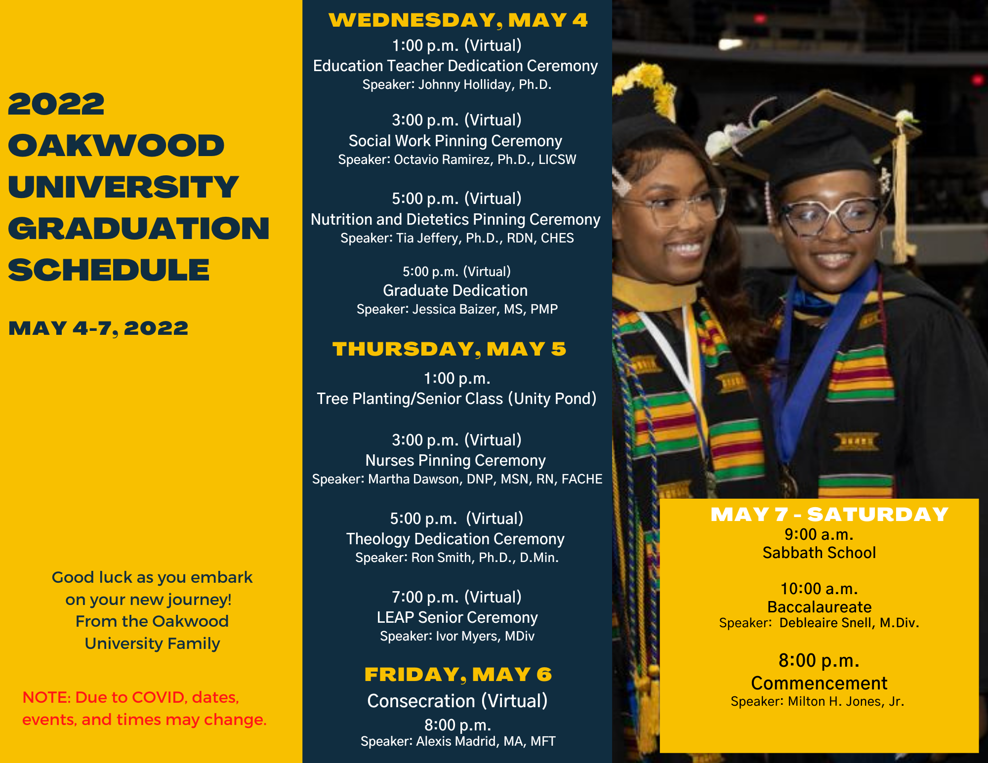 2022 OU Graduation Schedule 4 Oakwood University